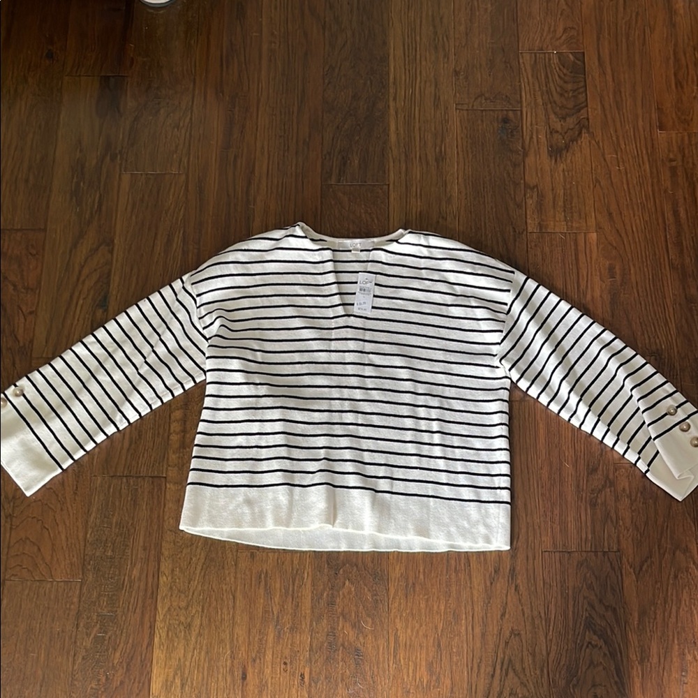 LOFT Classic Black and White Striped Knit Top